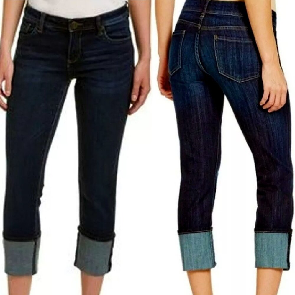 KUT From The Kloth Women's Mid Rise Straight Leg Cuff Cropped Denim Jeans Size 4